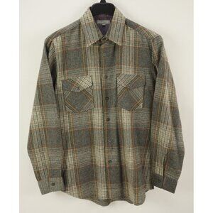 Vintage 1980s Shadow Plaid Wool Board Shirt Men's Medium Gray Brown Button Up